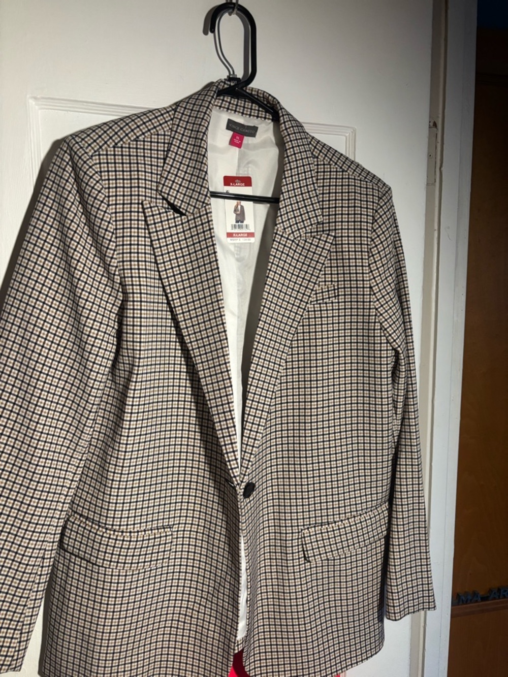 Vince Camuto Black and Beige Plaid Blazer